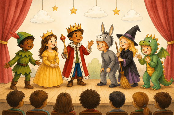 tekening van kinderen op het podium